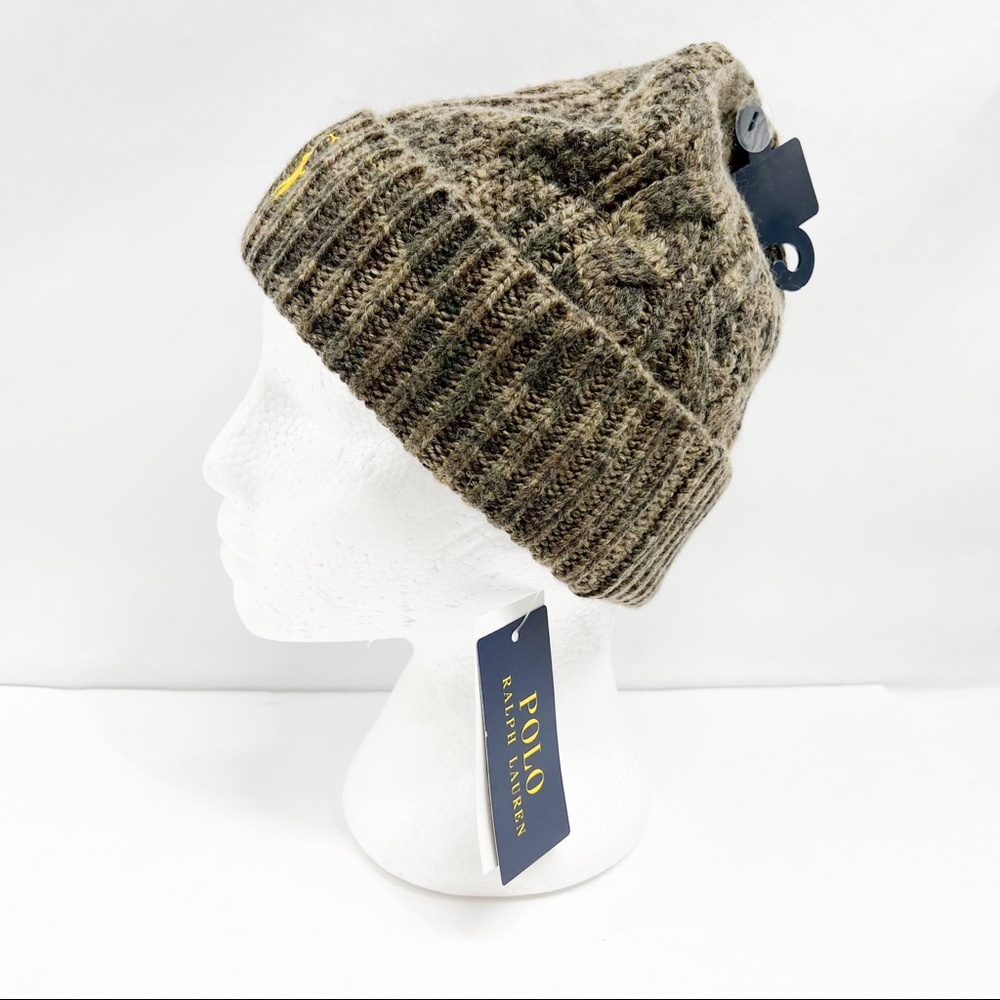 Polo Ralph Lauren OLIVE CAMOUFLAGE CABLE Knit Cap Beanie Hat - Picture 5 of 11